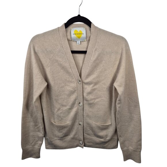 Kerri Rosenthal Sweater Womens S Beige 100% Cashmere Cardigan Knit Long Sleeve - Picture 1 of 8